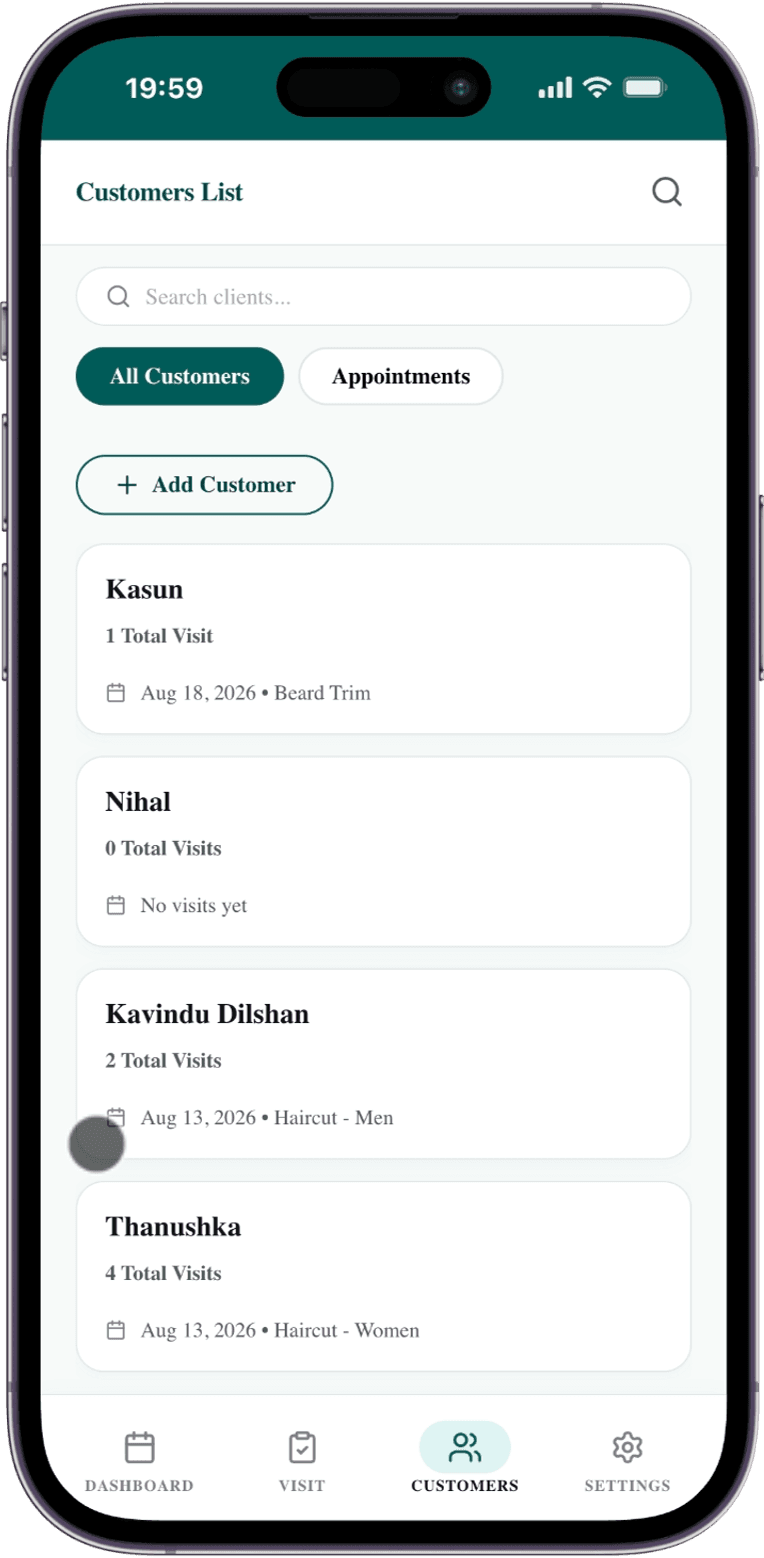 The customers list on a phone